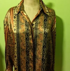 TESS Paisley print silky button down shirt